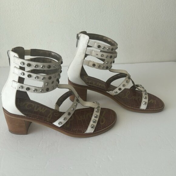 Sam Edelman Dion Block Stud Heel Gladiator Sandal Shoes White Sz.8.5 - Picture 4 of 11